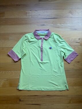 Fairway & Greene Lime Green Polo with Pink Patterned Trim